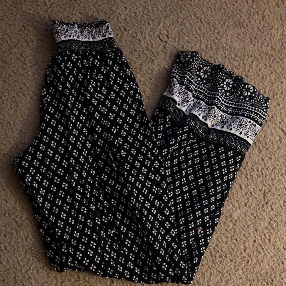 Handmade Cambodian Black and White Women's Wide Leg Pants